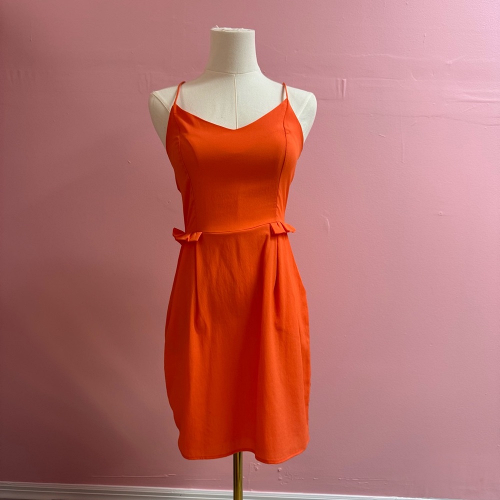 Elegant Orange Spaghetti Strap Dress
